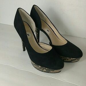Nine West Black Suede Snake Print Heels
